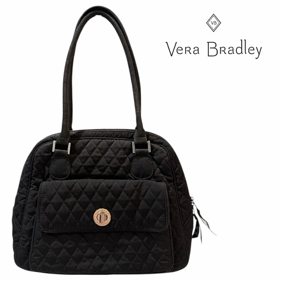 Vera Bradley Handbags - Vera Bradley Black Quilted Bowler Tote Bag